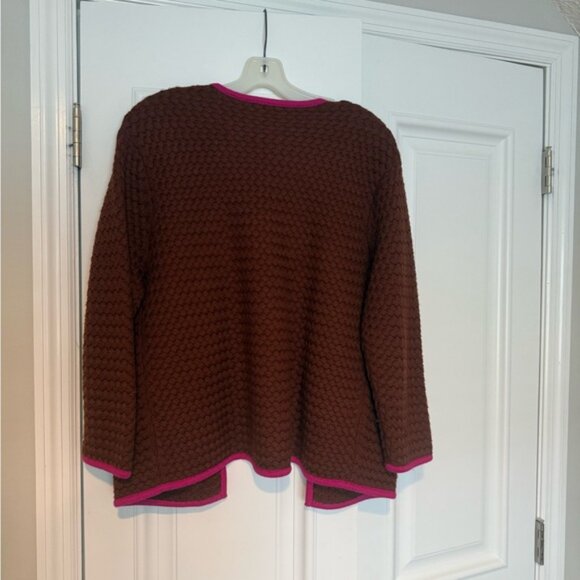 Trina Turk Brown Cardigan and Skirt with Pink Trim - Picture 3 of 6